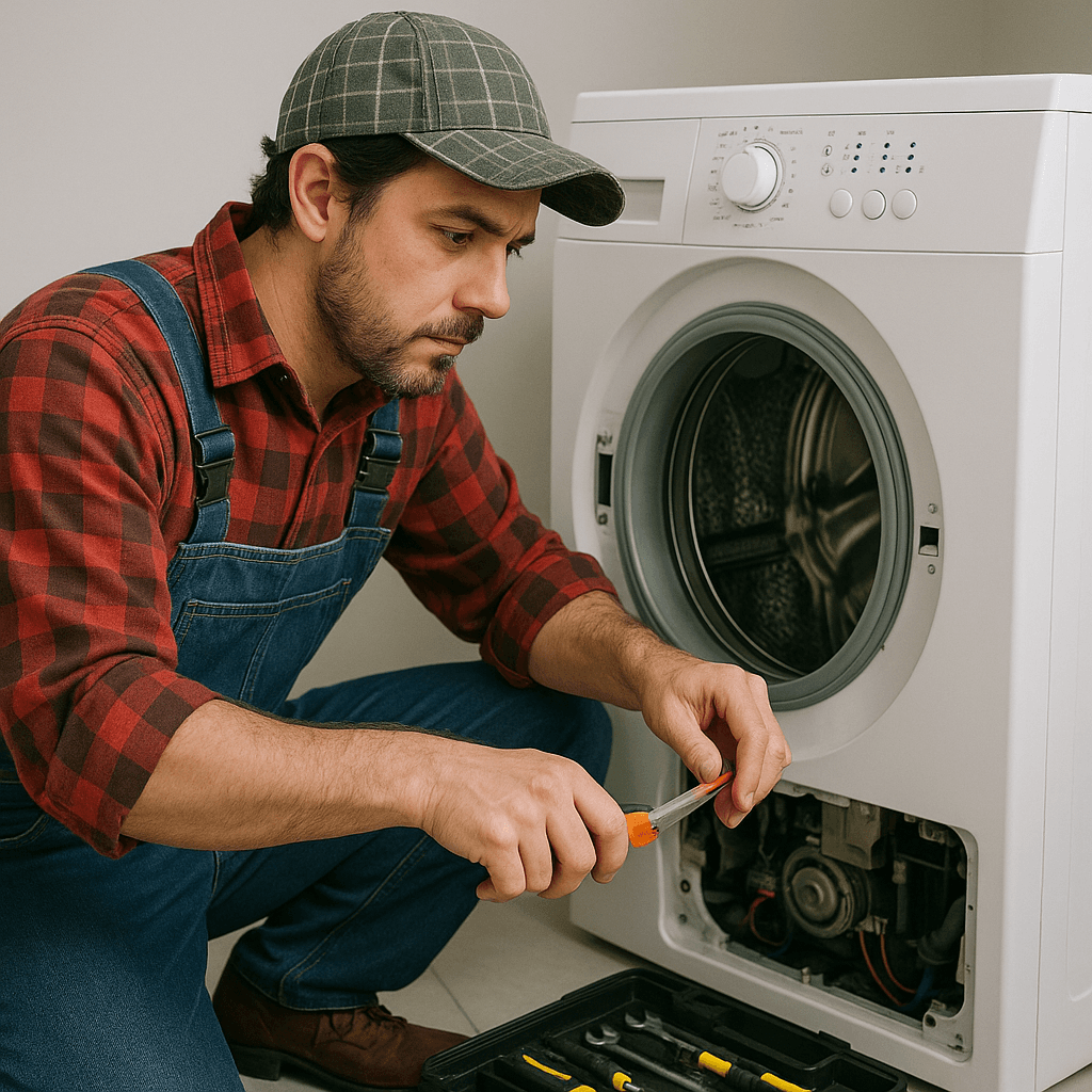 Technician repairing an appliance